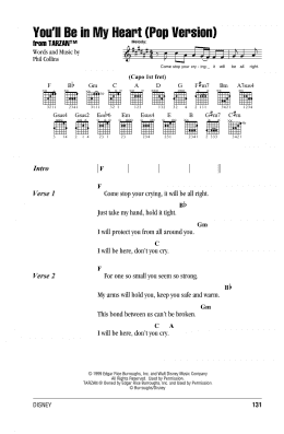page one of You'll Be In My Heart (Pop Version) (from Tarzan) (Guitar Chords/Lyrics)
