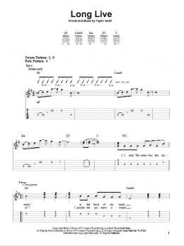 page one of Long Live (Easy Guitar Tab)