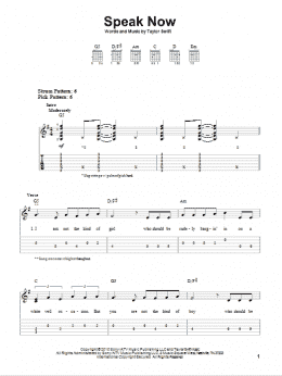 page one of Speak Now (Easy Guitar Tab)