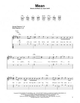 page one of Mean (Easy Guitar Tab)