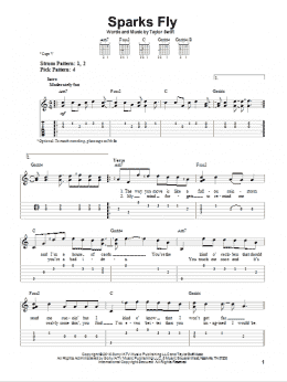 page one of Sparks Fly (Easy Guitar Tab)