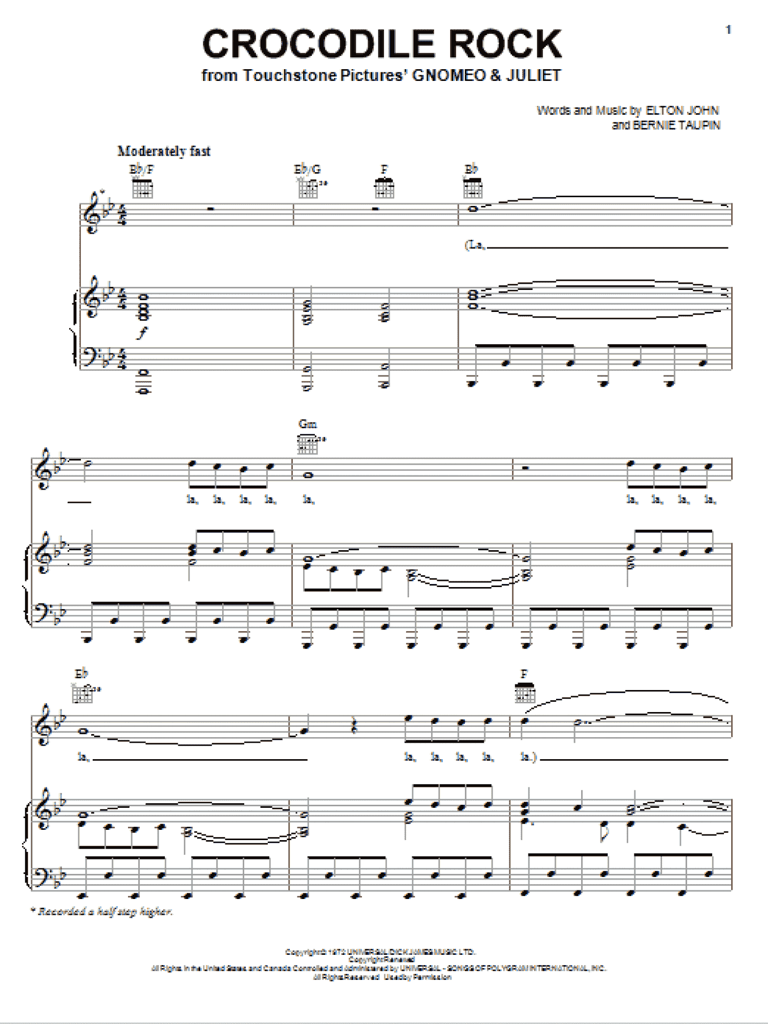 Crocodile Rock (Piano, Vocal & Guitar Chords (Right-Hand Melody))