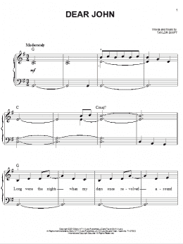 page one of Dear John (Easy Piano)
