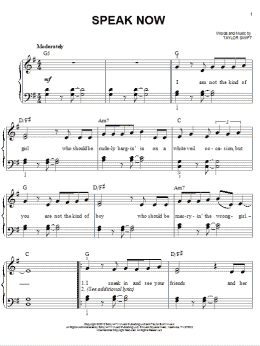page one of Speak Now (Easy Piano)