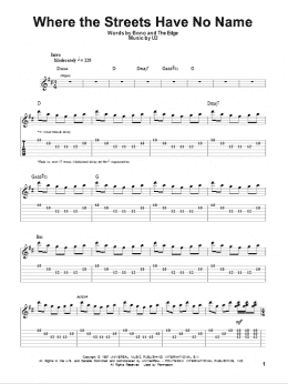 page one of Where The Streets Have No Name (Guitar Tab (Single Guitar))
