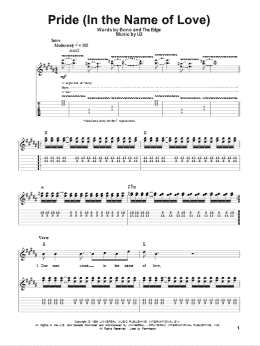 page one of Pride (In The Name Of Love) (Guitar Tab (Single Guitar))