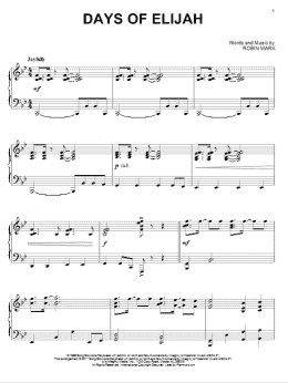 page one of Days Of Elijah (Piano Solo)