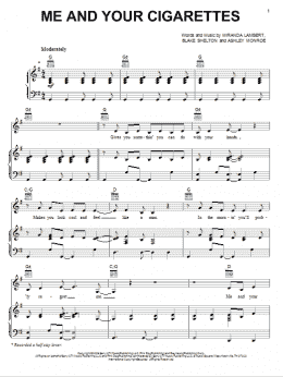 page one of Me And Your Cigarettes (Piano, Vocal & Guitar Chords (Right-Hand Melody))