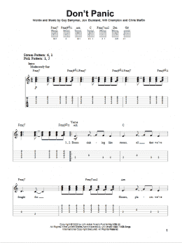 page one of Don't Panic (Easy Guitar Tab)