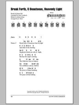page one of Break Forth, O Beauteous, Heavenly Light (Guitar Chords/Lyrics)