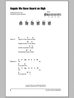 page one of Angels We Have Heard On High (Guitar Chords/Lyrics)