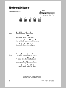 page one of The Friendly Beasts (Guitar Chords/Lyrics)