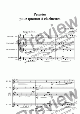 page one of Pensées - for Clarinet Quartet or Choir, op. 3 a