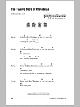 page one of The Twelve Days Of Christmas (Guitar Chords/Lyrics)