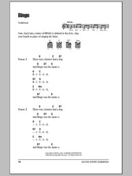 page one of Bingo (Guitar Chords/Lyrics)