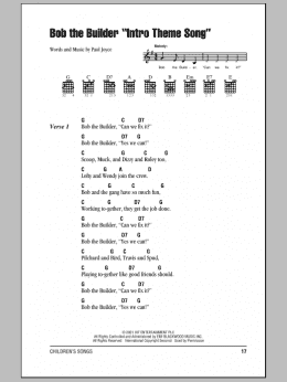 page one of Bob The Builder Intro Theme Song (Guitar Chords/Lyrics)