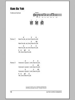 page one of Kum Ba Yah (Guitar Chords/Lyrics)