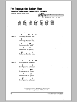 page one of I'm Popeye The Sailor Man (Guitar Chords/Lyrics)