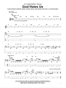 page one of God Hates Us (Bass Guitar Tab)