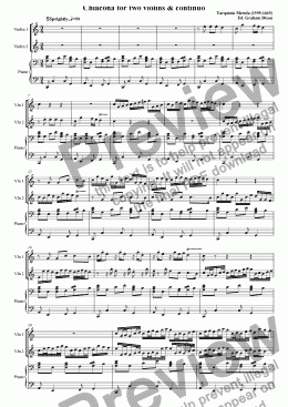 page one of Chaconne for Two Violins & Continuo