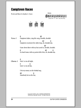 page one of The Camptown Races (Guitar Chords/Lyrics)