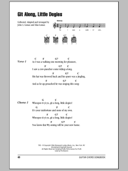 page one of Git Along, Little Dogies (Guitar Chords/Lyrics)
