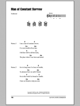 page one of Man Of Constant Sorrow (Guitar Chords/Lyrics)