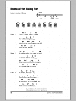page one of House Of The Rising Sun (Guitar Chords/Lyrics)