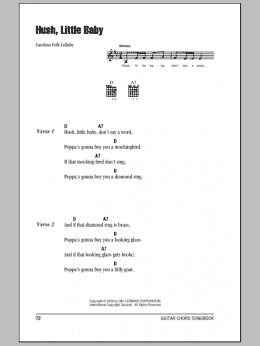 page one of Hush Little Baby (Guitar Chords/Lyrics)