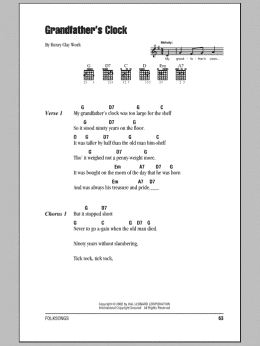 page one of Grandfather's Clock (Guitar Chords/Lyrics)