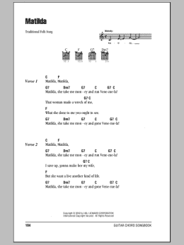 page one of Matilda (Guitar Chords/Lyrics)