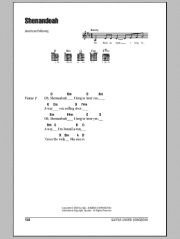 page one of Shenandoah (Guitar Chords/Lyrics)