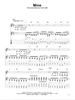 page one of Mine (Guitar Tab (Single Guitar))