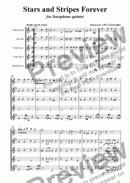 page one of  The Stars & Stripes Forever for Saxophone Quintet