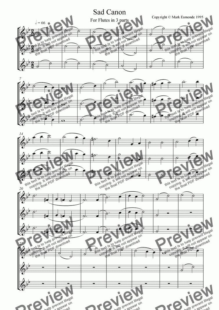 page one of Sad Canon. For Flutes in 3 parts