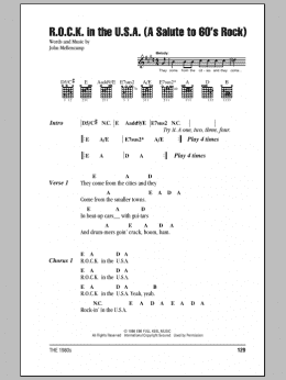 page one of R.O.C.K. In The U.S.A. (A Salute To 60's Rock) (Guitar Chords/Lyrics)