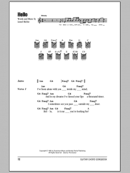 page one of Hello (Guitar Chords/Lyrics)