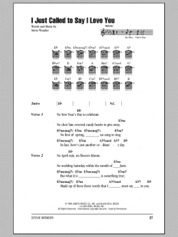 page one of I Just Called To Say I Love You (Guitar Chords/Lyrics)