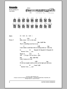 page one of Amanda (Guitar Chords/Lyrics)