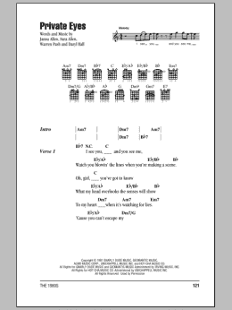 page one of Private Eyes (Guitar Chords/Lyrics)