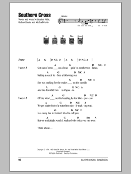 page one of Southern Cross (Guitar Chords/Lyrics)