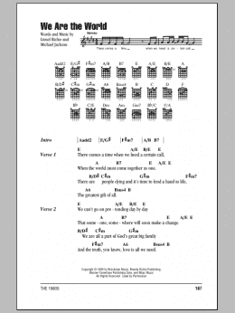 page one of We Are The World (Guitar Chords/Lyrics)