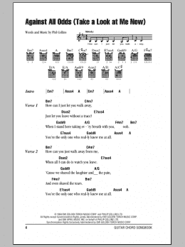 page one of Against All Odds (Take A Look At Me Now) (Guitar Chords/Lyrics)