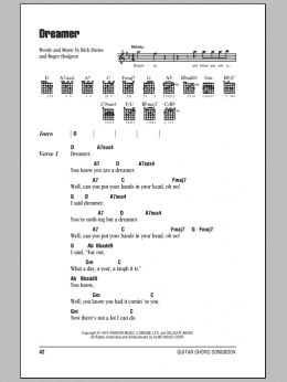 page one of Dreamer (Guitar Chords/Lyrics)
