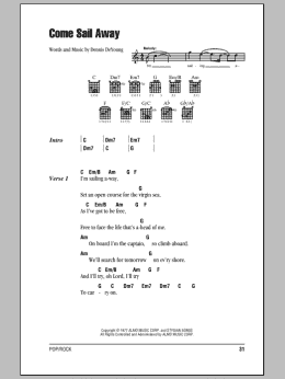 page one of Come Sail Away (Guitar Chords/Lyrics)