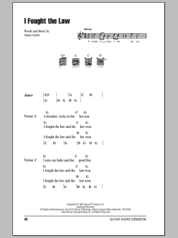 page one of I Fought The Law (Guitar Chords/Lyrics)