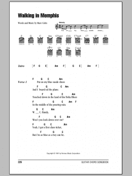 page one of Walking In Memphis (Guitar Chords/Lyrics)