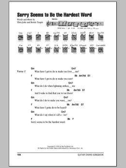 page one of Sorry Seems To Be The Hardest Word (Guitar Chords/Lyrics)