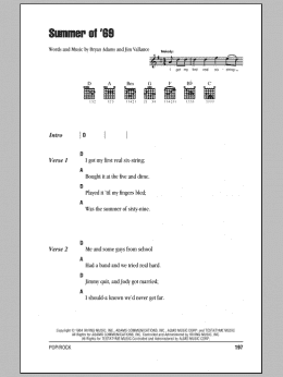 page one of Summer Of '69 (Guitar Chords/Lyrics)
