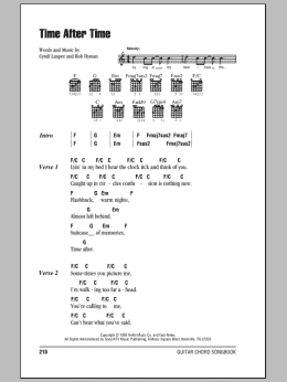 page one of Time After Time (Guitar Chords/Lyrics)